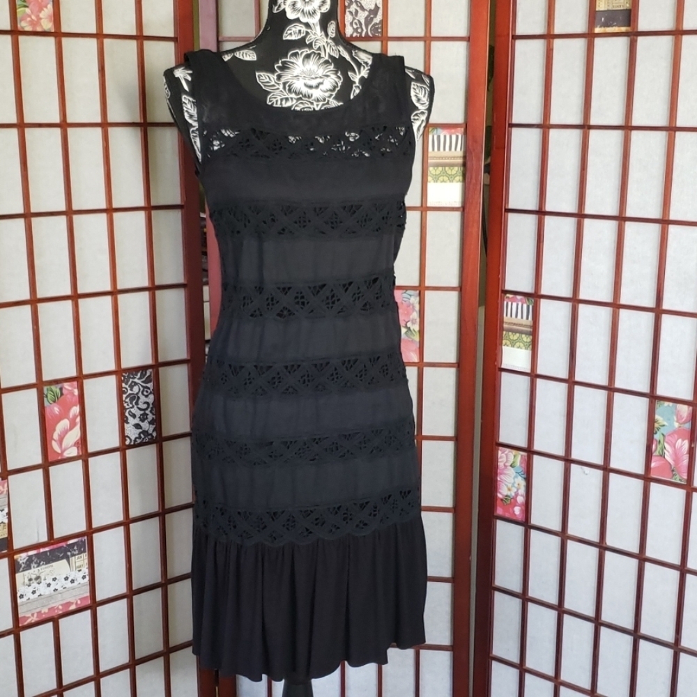Free People black sleeveless lace detail 2 layers dress S